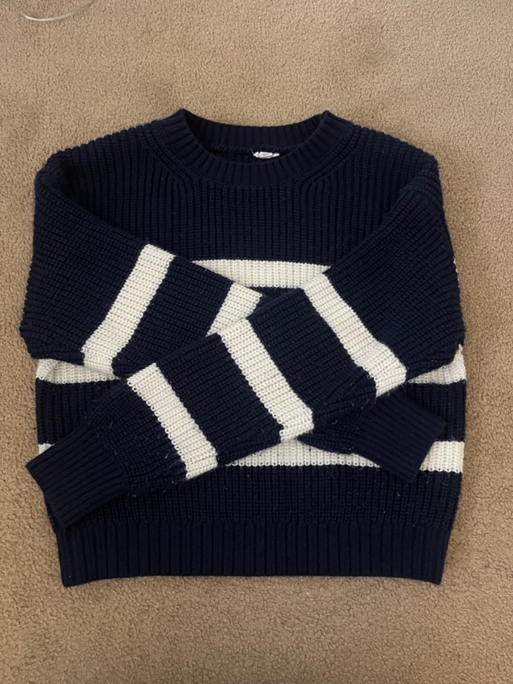 Garage Navy and White Striped Crewneck Sweater
